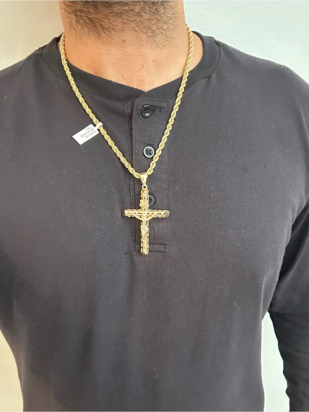 New Gold plated cross Jesus Crucifix Pendant charm with new Rope Chain